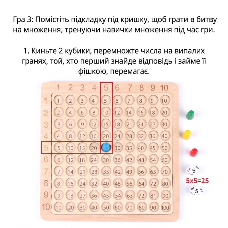 Treehole wooden educational board "3 in 1 Multiplication Table"