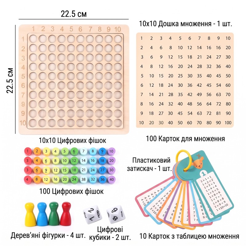 Treehole wooden educational board "3 in 1 Multiplication Table"