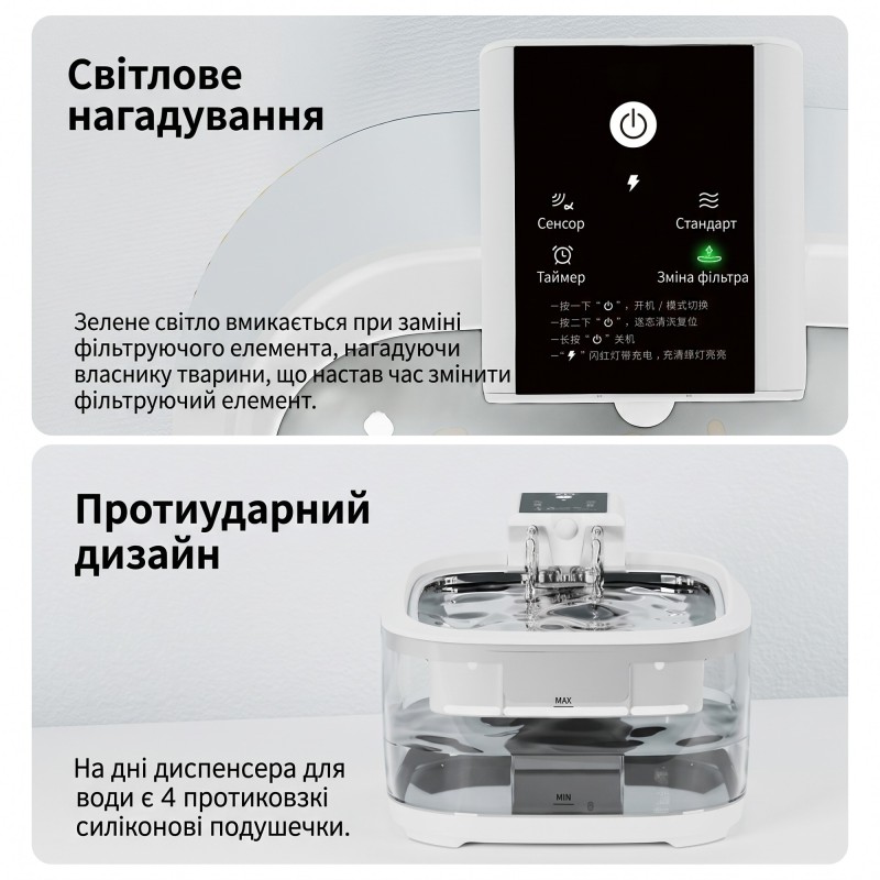 Автоматична поїлка для котів і собак Dabai FT999 4.5L з бездротовим живленням та Type-C зарядкою
