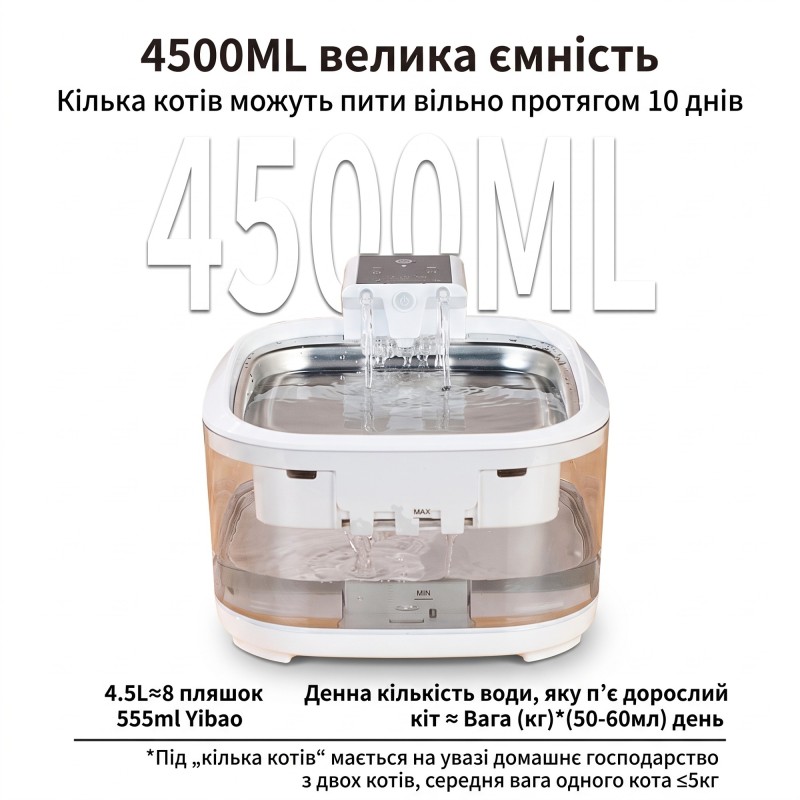 Автоматична поїлка для котів і собак Dabai FT999 4.5L з бездротовим живленням та Type-C зарядкою