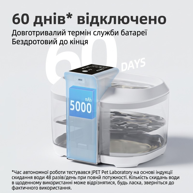 Автоматична поїлка для котів і собак Dabai FT999 4.5L з бездротовим живленням та Type-C зарядкою