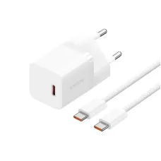 Baseus GaN5 Fast Charger(mini) 1C 30W EU Wall Charger with Type-C Cable, Moon White