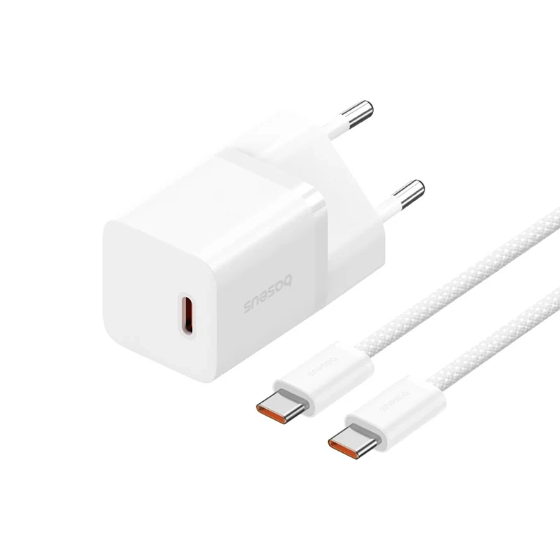 Мережевий зарядний пристрій Baseus GaN5 Fast Charger(mini) 1C 30W EU з кабелем Type-C, Moon White