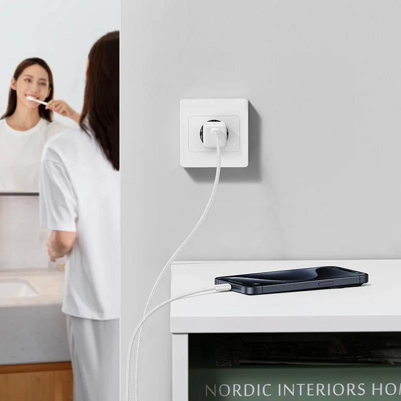 Мережевий зарядний пристрій Baseus GaN5 Fast Charger(mini) 1C 30W EU з кабелем Type-C, Moon White