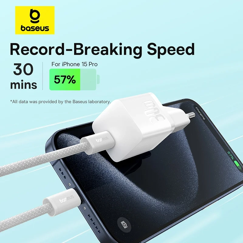 Мережевий зарядний пристрій Baseus GaN5 Fast Charger(mini) 1C 30W EU з кабелем Type-C, Moon White