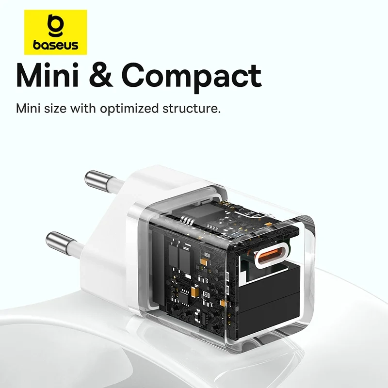 Мережевий зарядний пристрій Baseus GaN5 Fast Charger(mini) 1C 30W EU з кабелем Type-C, Moon White