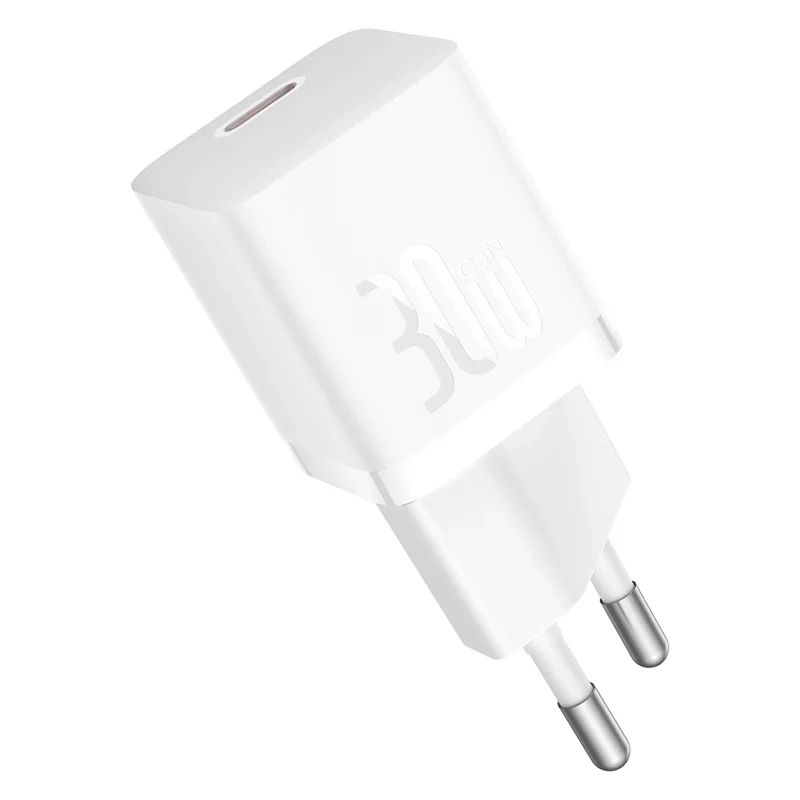 Мережевий зарядний пристрій Baseus GaN5 Fast Charger(mini) 1C 30W EU з кабелем Type-C, Moon White