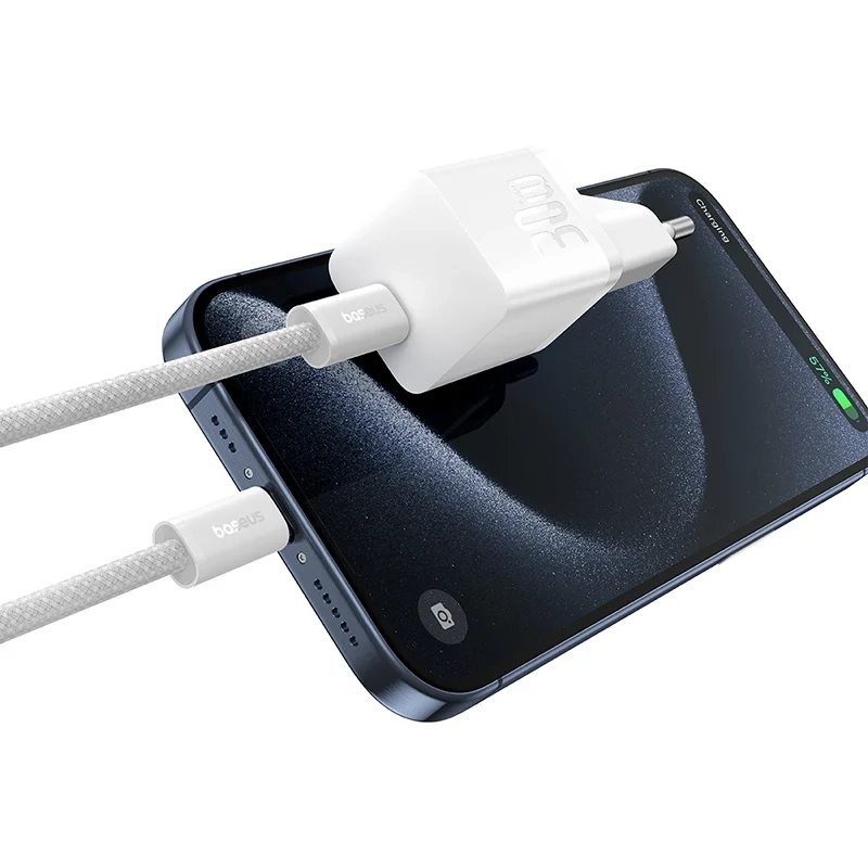 Мережевий зарядний пристрій Baseus GaN5 Fast Charger(mini) 1C 30W EU з кабелем Type-C, Moon White
