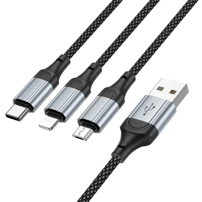 HOCO X102 Fresh 3-in-1 Cable USB-A to Lightning, Micro-USB, Type-C, Black HOCO X102 Fresh 3-in-1 Cable USB-A to Lightning, Micro-USB, Type-C, Black