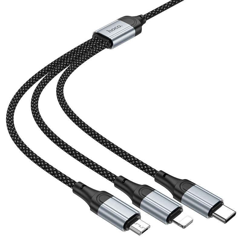 Кабель HOCO X102 Fresh 3-в-1 USB-A на Lightning, Micro-USB, Type-C, Black