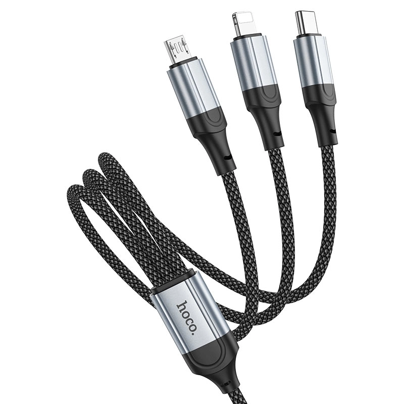 Кабель HOCO X102 Fresh 3-в-1 USB-A на Lightning, Micro-USB, Type-C, Black