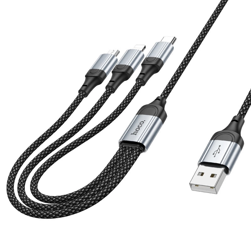 Кабель HOCO X102 Fresh 3-в-1 USB-A на Lightning, Micro-USB, Type-C, Black