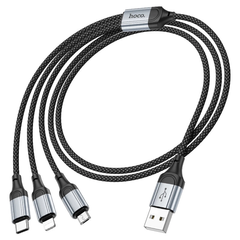 Кабель HOCO X102 Fresh 3-в-1 USB-A на Lightning, Micro-USB, Type-C, Black