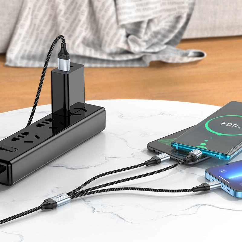 Кабель HOCO X102 Fresh 3-в-1 USB-A на Lightning, Micro-USB, Type-C, Black