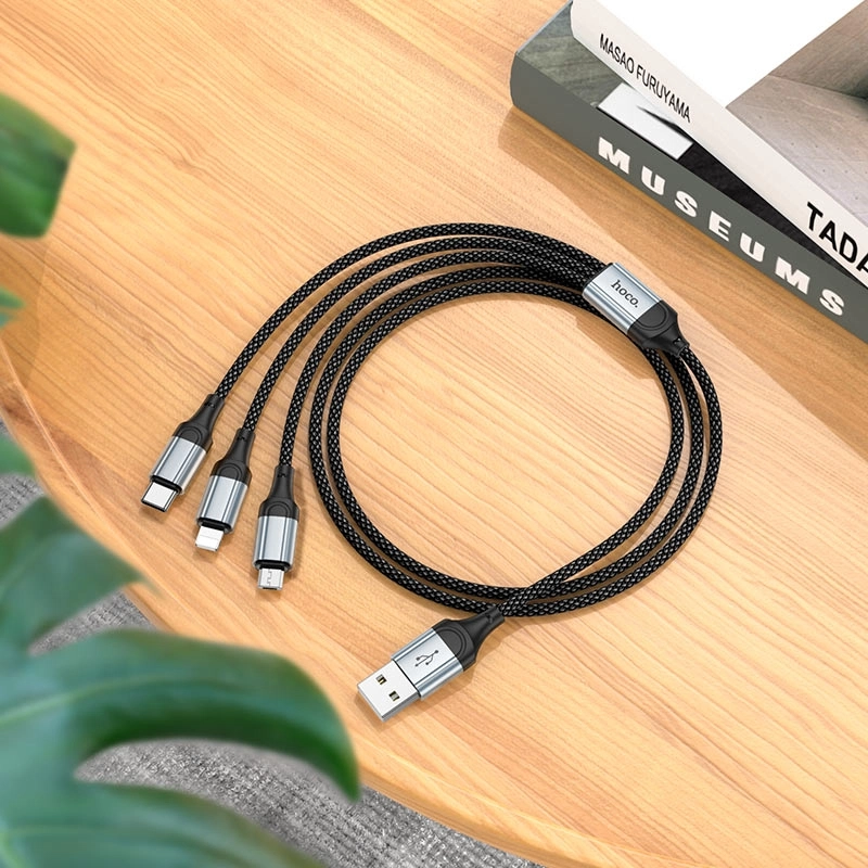 Кабель HOCO X102 Fresh 3-в-1 USB-A на Lightning, Micro-USB, Type-C, Black