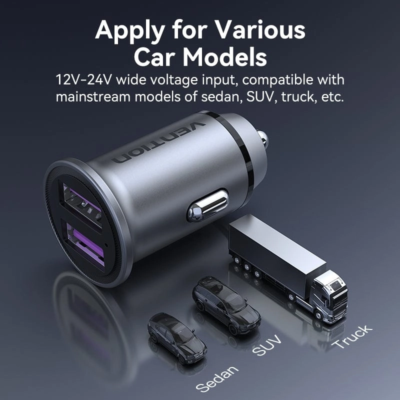 Автомобильное зарядное устройство Vention Two-Port USB 60W QC 3.0 Gray FFEH0