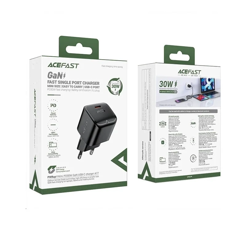 Мережевий зарядний пристрій ACEFAST A77 mini PD30W GaN USB-C Black