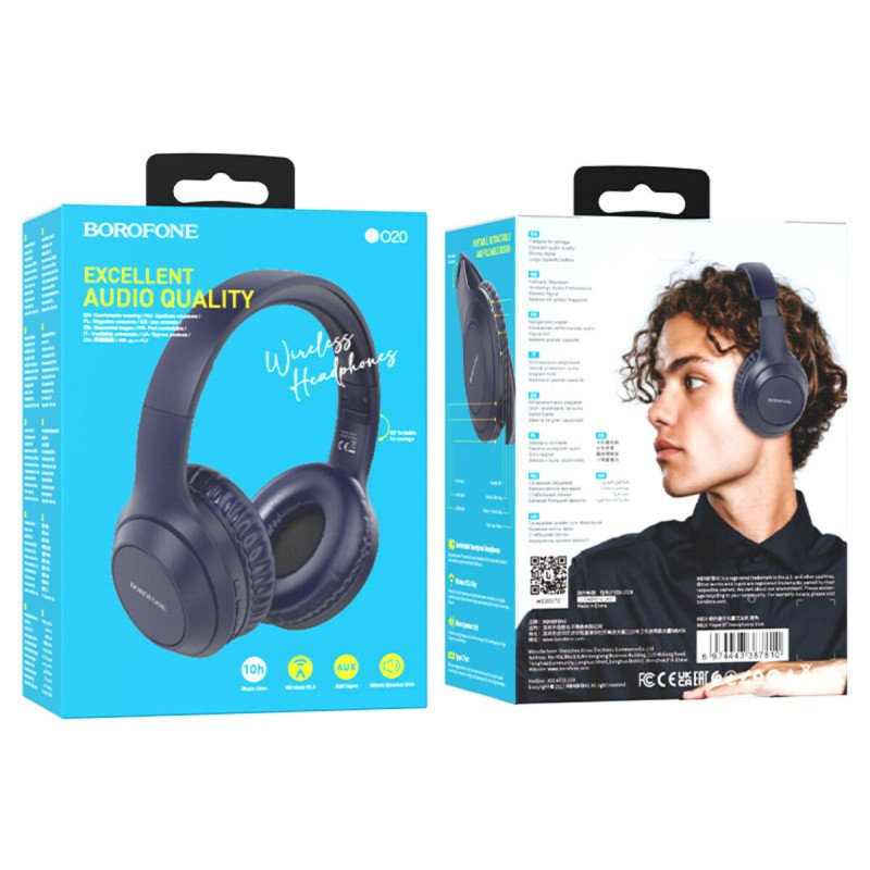 Беспроводные наушники BOROFONE BO20 PLAYER BT HEADPHONES со встроенным микрофоном Bluetooth 5.3 + AUX Blue (BO20U)