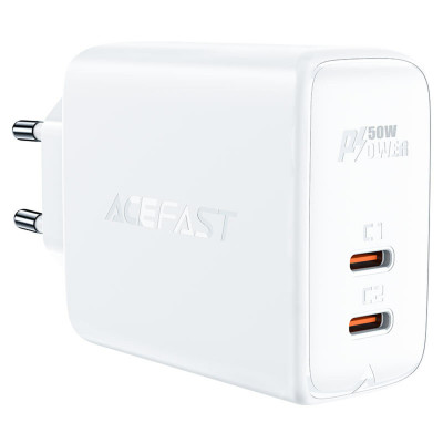 Мережевий зарядний пристрій ACEFAST A29 PD 50W GAN 2xType-C (USB-C) Dual Port Charger White (AFA29W)