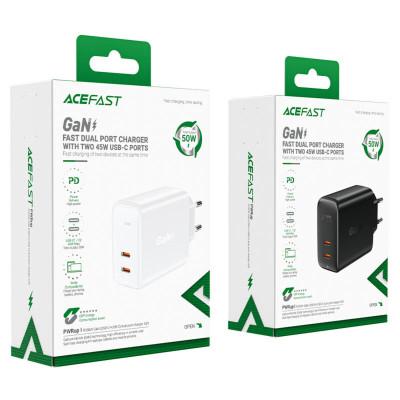 Мережевий зарядний пристрій ACEFAST A29 PD 50W GAN 2xType-C (USB-C) Dual Port Charger White (AFA29W)