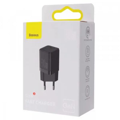 Мережевий зарядний пристрій BASEUS GAN3 Fast Charger 1C 30W EU Type-C Black (CCGN010101)