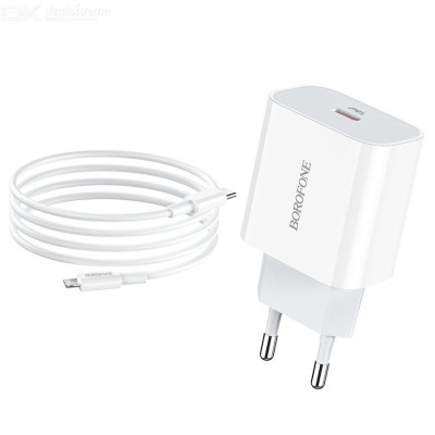 Мережевий зарядний пристрій BOROFONE BA38A Plus Speedy PD 20W Charger Set + кабель Type-C to Lightning White (BA38ALW)