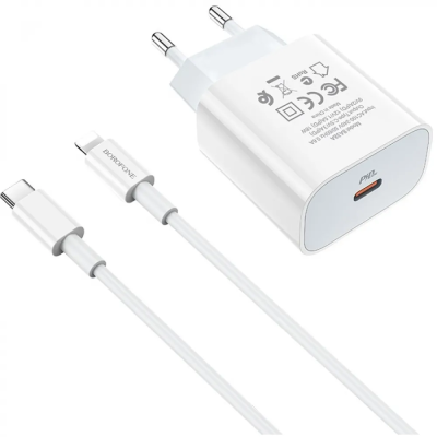 Мережевий зарядний пристрій BOROFONE BA38A Plus Speedy PD 20W Charger Set + кабель Type-C to Lightning White (BA38ALW)