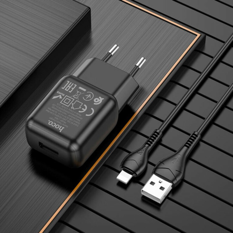 Мережевий зарядний пристрій HOCO C96A 10.5W+ кабель USB to Lightning (for iPhone) Black (6931474765987)