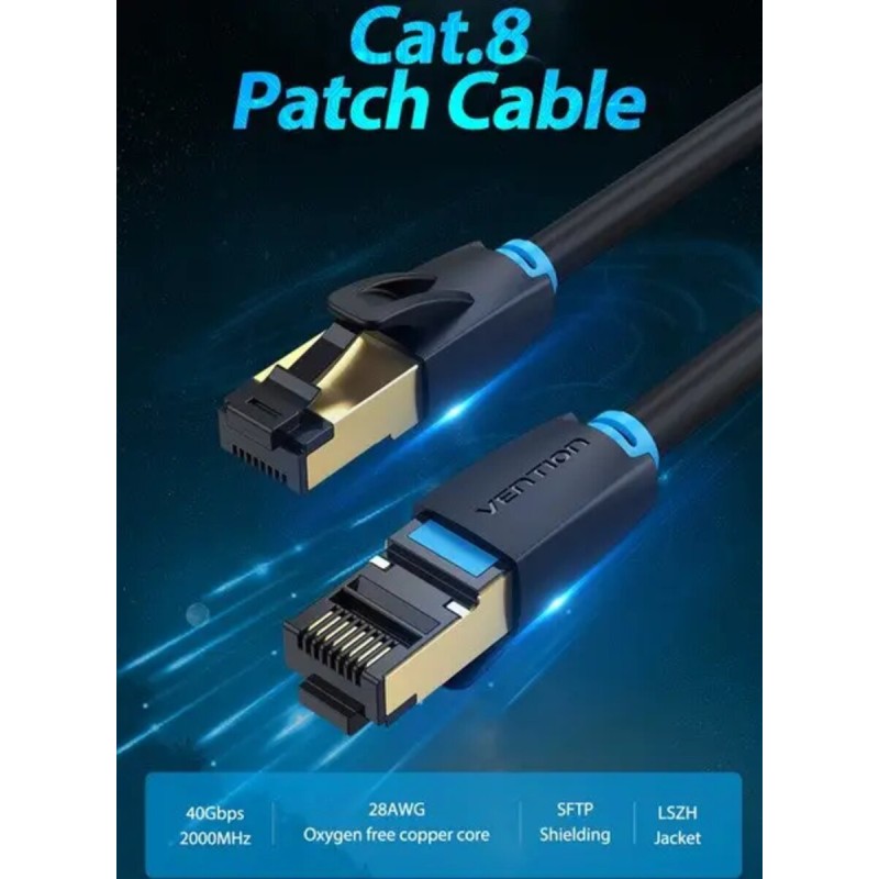 Кабель сетевой Vention Cat.8 SSTP RJ45 Интернет кабель (патч-корд, Patch Cable) 3 м Black (IKABI)