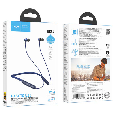 Наушники спортивные HOCO ES64 Sound Sports BT Earphones, Bluetooth 5.3, 30 часов работы, 200mAh Navy Blue (6931474784476)