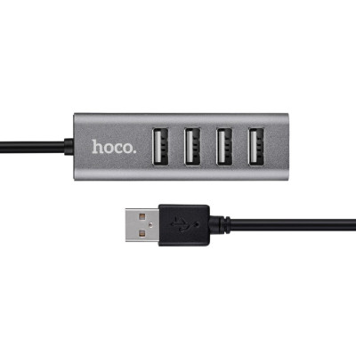 USB хаб HOCO HB1 4xUSB Line Machine Tarnish (USB перехідник, подовжувач) Grey (6957531038139)