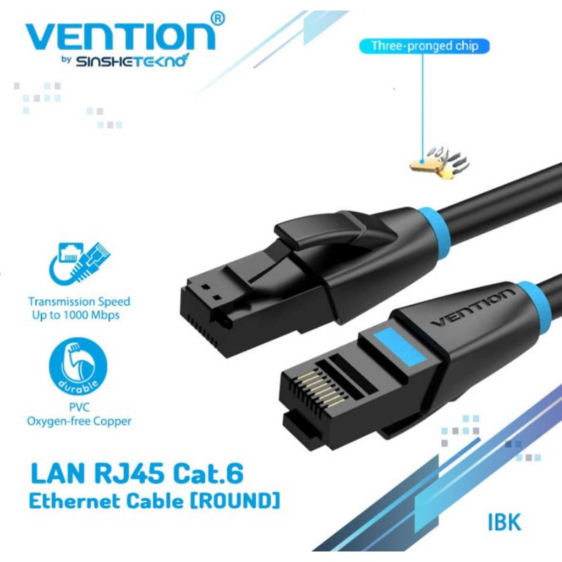 Кабель мережевий Vention Cat.6 UTP RJ45 Інтернет кабель (патч-корд, Patch Cable) 5 м Black (IBEBJ)