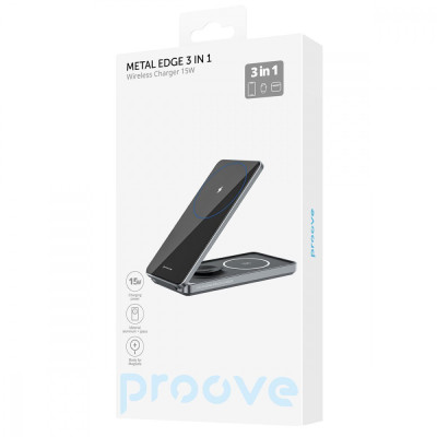 Бездротовий зарядний пристрій Proove Metal Edge 3 in 1, MagSafe, QuickCharge, Type-C 15W Black (50878)