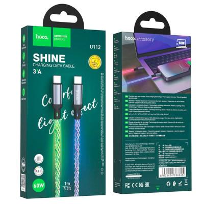 Кабель HOCO U112 Shine 60W Charging Data Cable Type-C to Type-C, 1м, 3А, Power Delivery Grey (6931474788825)