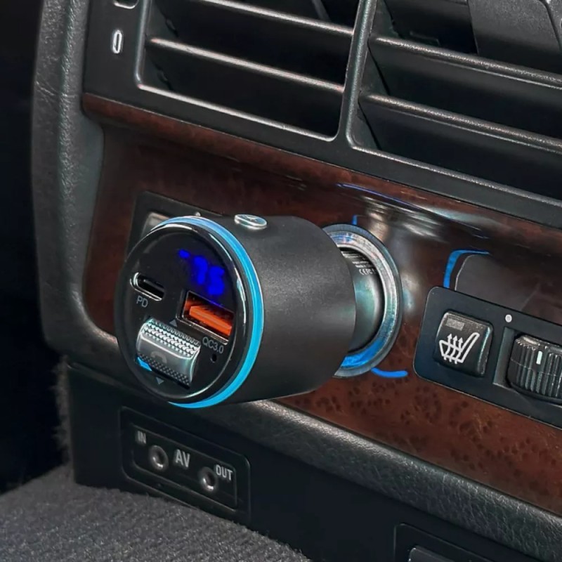 АЗП з FM-модулятором Proove FM Launcher Power Drive 30W (PD+QC3.0) Type-C+USB+AUX Silver