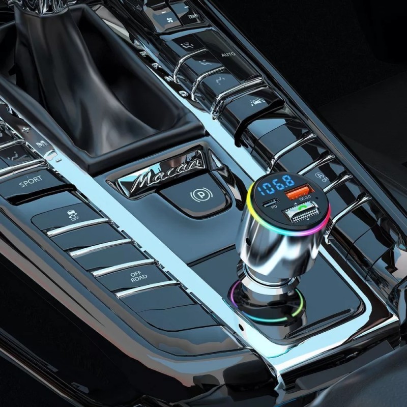 АЗП з FM-модулятором Proove FM Launcher Power Drive 30W (PD+QC3.0) Type-C+USB+AUX Silver