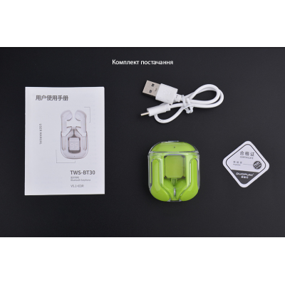 Бездротові навушники Duopuni BT30 TWS Wireless Headset, Bluetooth 5.3, 250 mAh Green
