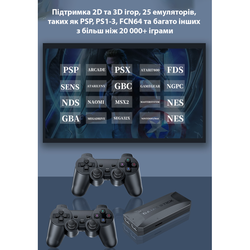 Игровая приставка Game Stick Lite M16 64Gb 4K Ultra HD 2 джойстика 20000+ игр 25+ эмуляторов