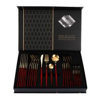 Набір столових приборів Polished Cutlery Set 24 предмети Золоті з червоною ручкою