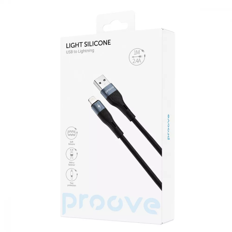 Кабель Proove Light Silicone 2.4А, USB Type-A to Apple Lightning 1м Black (49193)