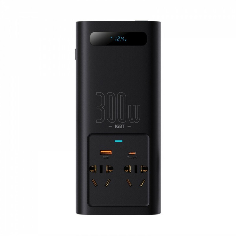 Автомобильный инвертор Baseus IGBT Power Inverter 300W 2x220V (CN/EU) + USB Type-A + Type-C Black (BS-CI30-02)