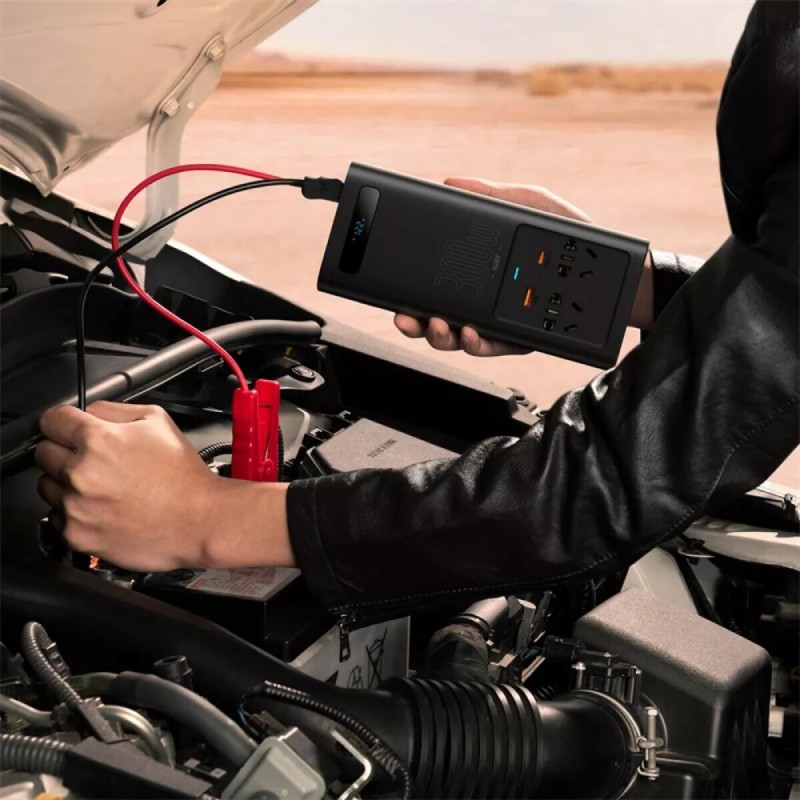 Автомобильный инвертор Baseus IGBT Power Inverter 300W 2x220V (CN/EU) + USB Type-A + Type-C Black (BS-CI30-02)