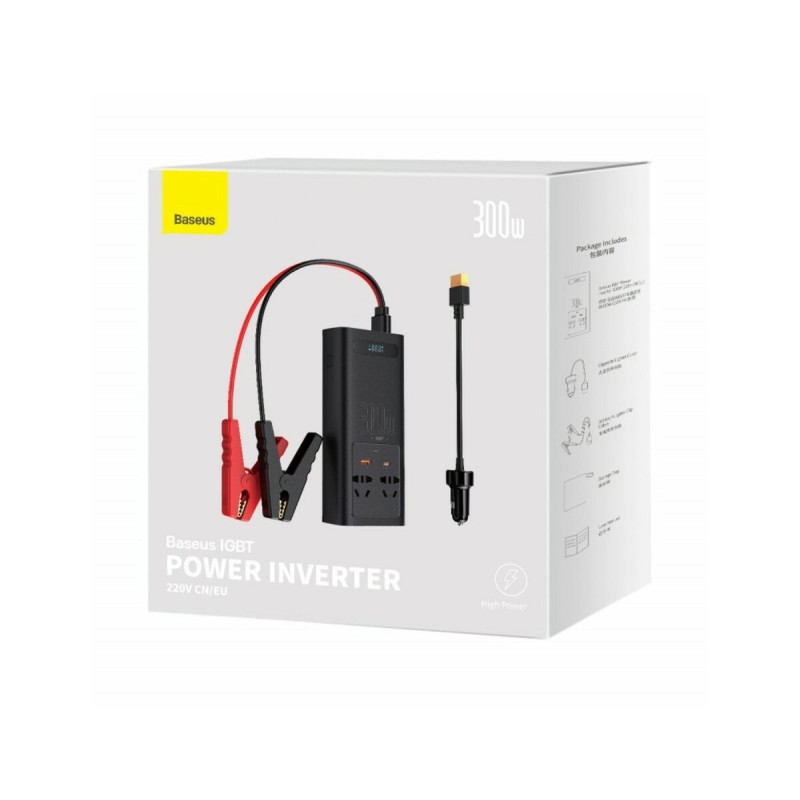 Автомобильный инвертор Baseus IGBT Power Inverter 300W 2x220V (CN/EU) + USB Type-A + Type-C Black (BS-CI30-02)
