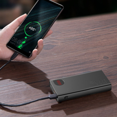 УМБ Baseus Adaman Digital Display QuickCharge PowerBank 20000mAh Type-C + 2xUSB 22.5W повербанк із швидкою зарядкою QC3.0+PD3.0 Black (PPAD000101)