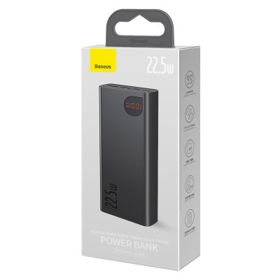 УМБ Baseus Adaman Digital Display QuickCharge PowerBank 20000mAh Type-C + 2xUSB 22.5W повербанк із швидкою зарядкою QC3.0+PD3.0 Black (PPAD000101)