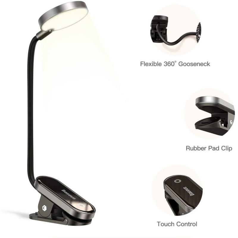 LED світильник для читання Baseus Comfort Reading Mini Clip Lamp з кліпсою 3W 4000K 350mAh Dark Gray (DGRAD-0G)