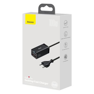 Мережевий зарядний пристрій Baseus GAN3 Pro Desktop Fast Charger 100W EU 2x USB Type-A + 2x USB Type-C PD3.0 QC4.0 AFC Black (CCGP000101)