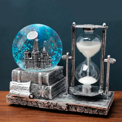 Пісочний годинник на підставці і кришталева куля в стилі ретро музика + підсвітка Сірий