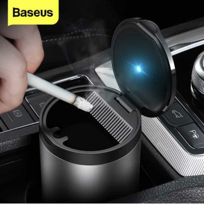 Попільничка з кришкою та підсвіткою в підсклянник Baseus Premium Car Ashtray Black (CRYHG01-01)