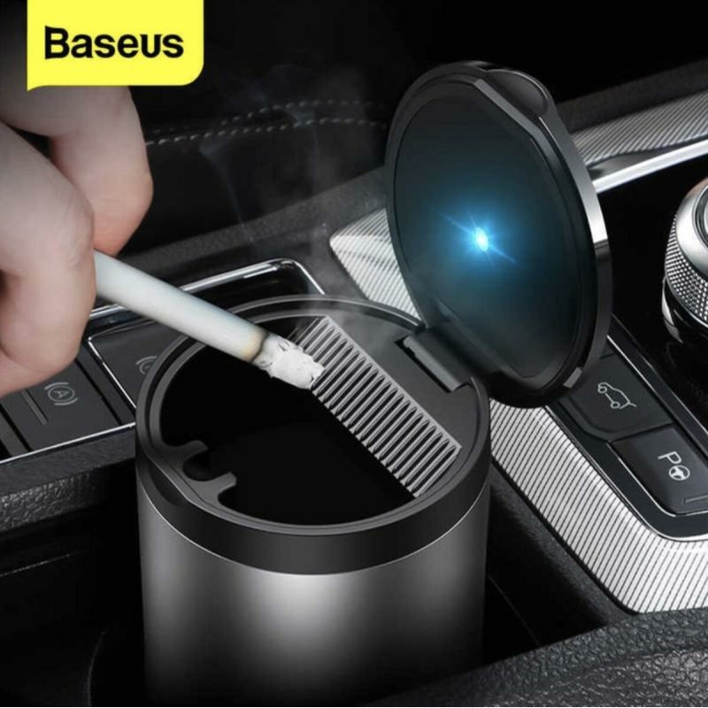 Попільничка з кришкою та підсвіткою в підсклянник Baseus Premium Car Ashtray Black (CRYHG01-01)